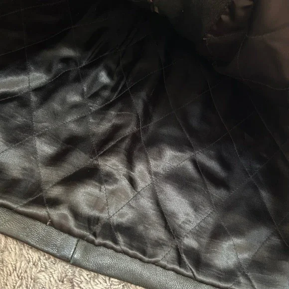 Kasper Leather Coat XL‎ Belted Fur Trim Hooded Black Winter Jacket Women vintage - Picture 2 of 11